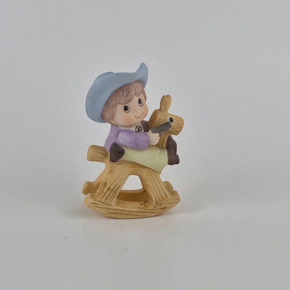 HOMCO Cowboy Boy on Rocking Horse Figurine 1417 Crossed Arrows Symbol